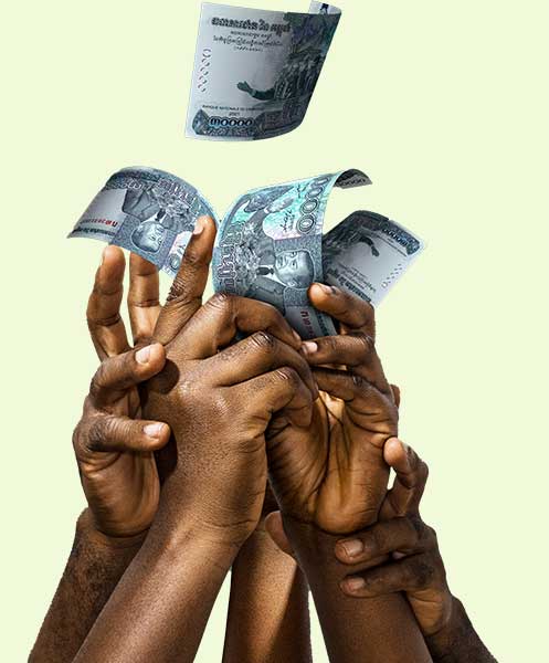 hands reaching for money